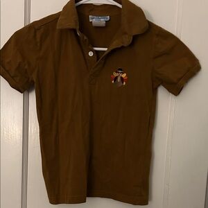 Brown Kids Polo Shirt with Embroidered Turkey for Thanksgiving